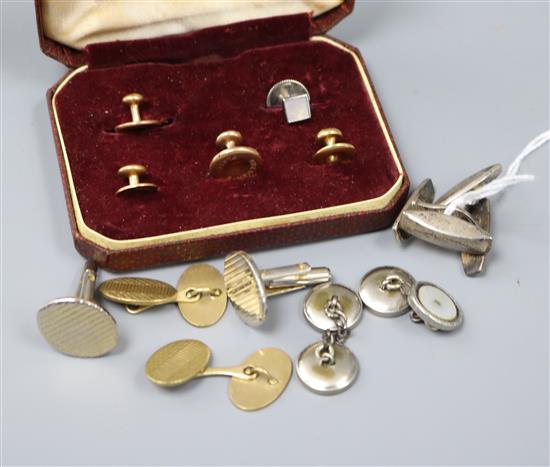 A pair of Georg Jensen sterling silver cuff links, other cuff links and dress studs including one 15ct.